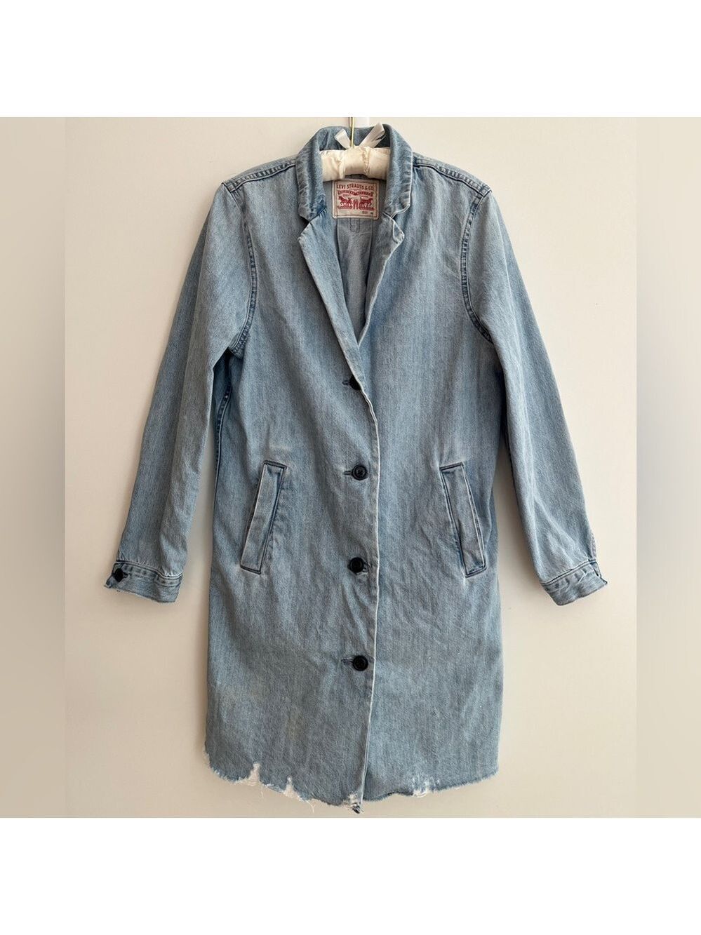 LEVI'S Josette Duster Long Coat Button Front Distressed Raw Hem Western Casual - Picture 8 of 17